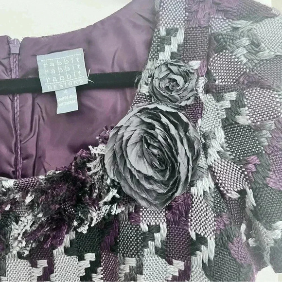 RABBIT RABBIT RABBIT purple grey black plaid fringe tweed knee length dress 10 - Picture 8 of 9